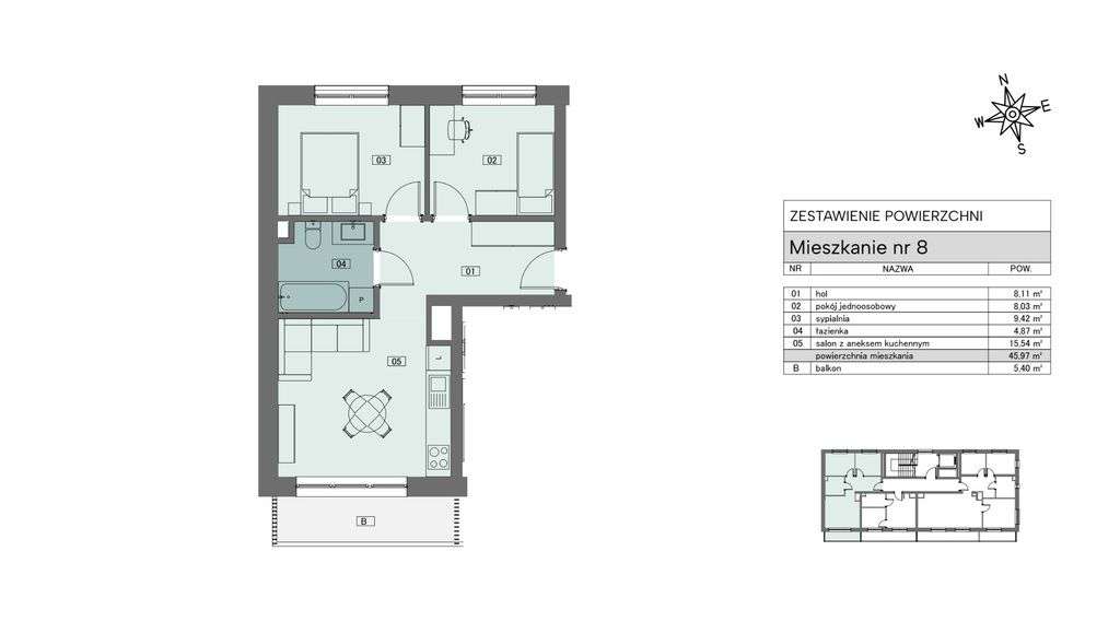 Dwustronne mieszkanie 46m2- 3 pokoje! Sikorskiego - Pełny obrazek: 2/5