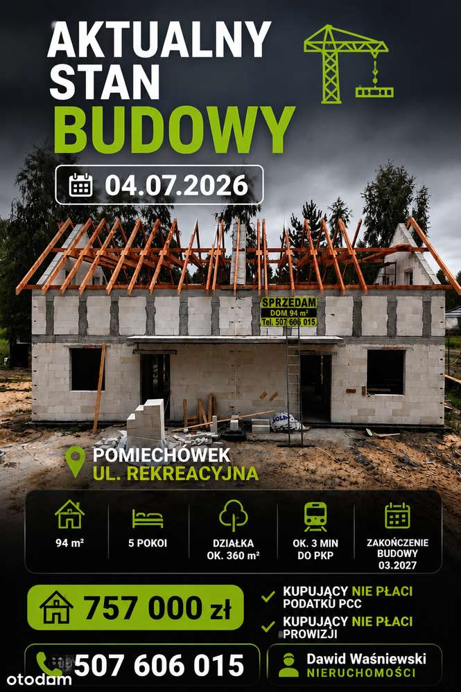 Dom 94 m² | 5 pokoi | Las | 3 min do PKP | Pomiechówek