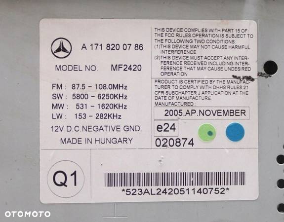 RADIO CD MERCEDES SLK W171 R171 A1718200786 - 6