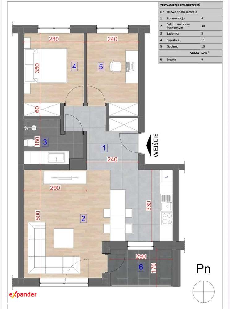 Mieszkanie w centrum, 62m2, 3 pokoje, Rzeszów ul. Podpromie,-9