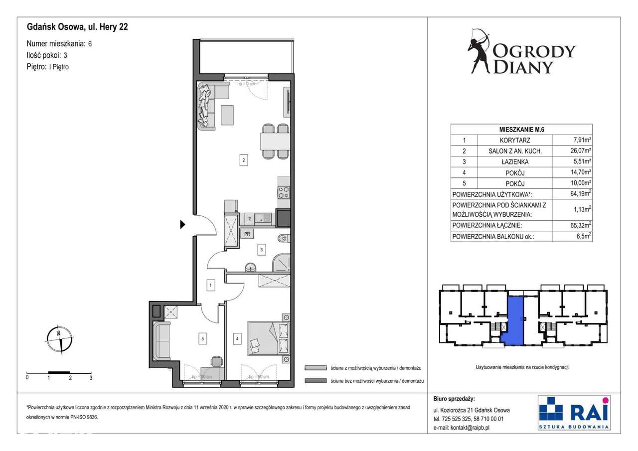 3-pokojowe mieszkanie 64m2 + balkon