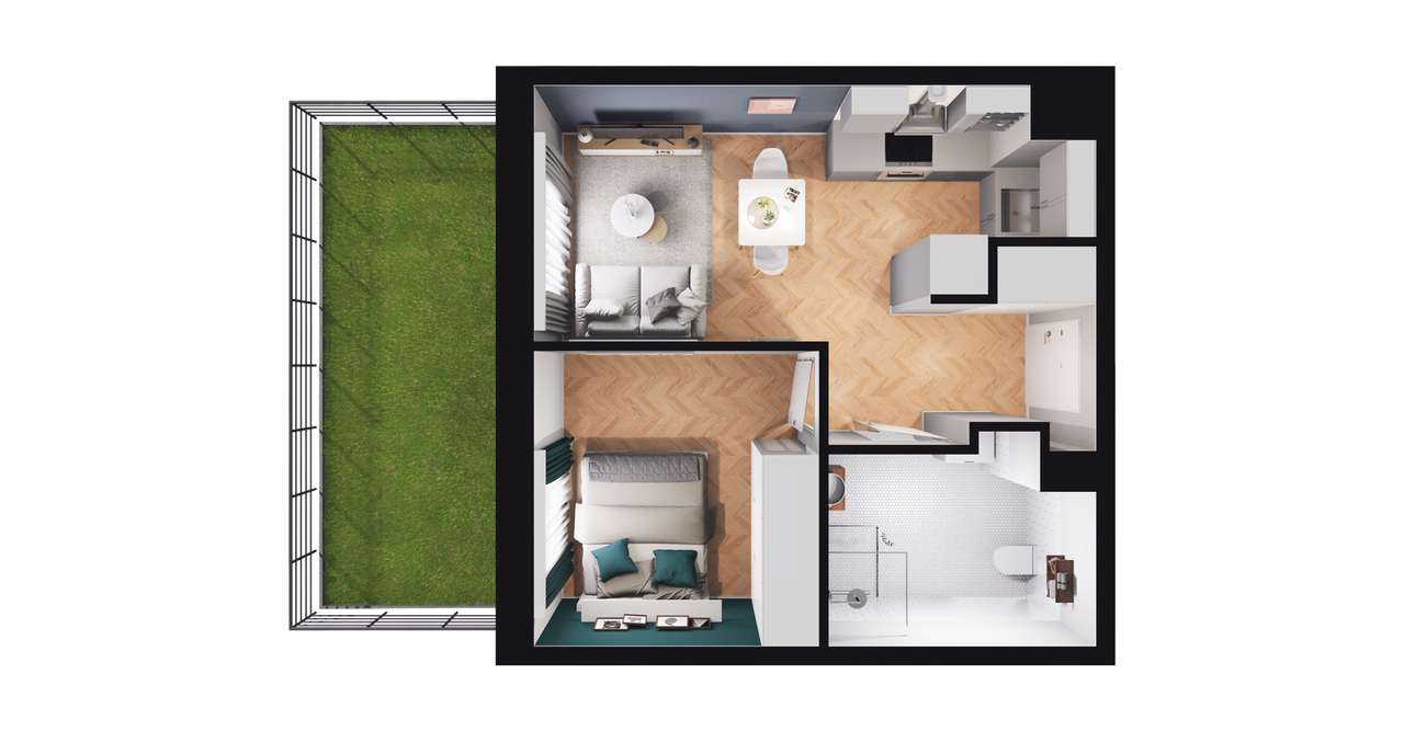 2-pokojowe mieszkanie 32m2 + ogródek - Pełny obrazek: 2/8