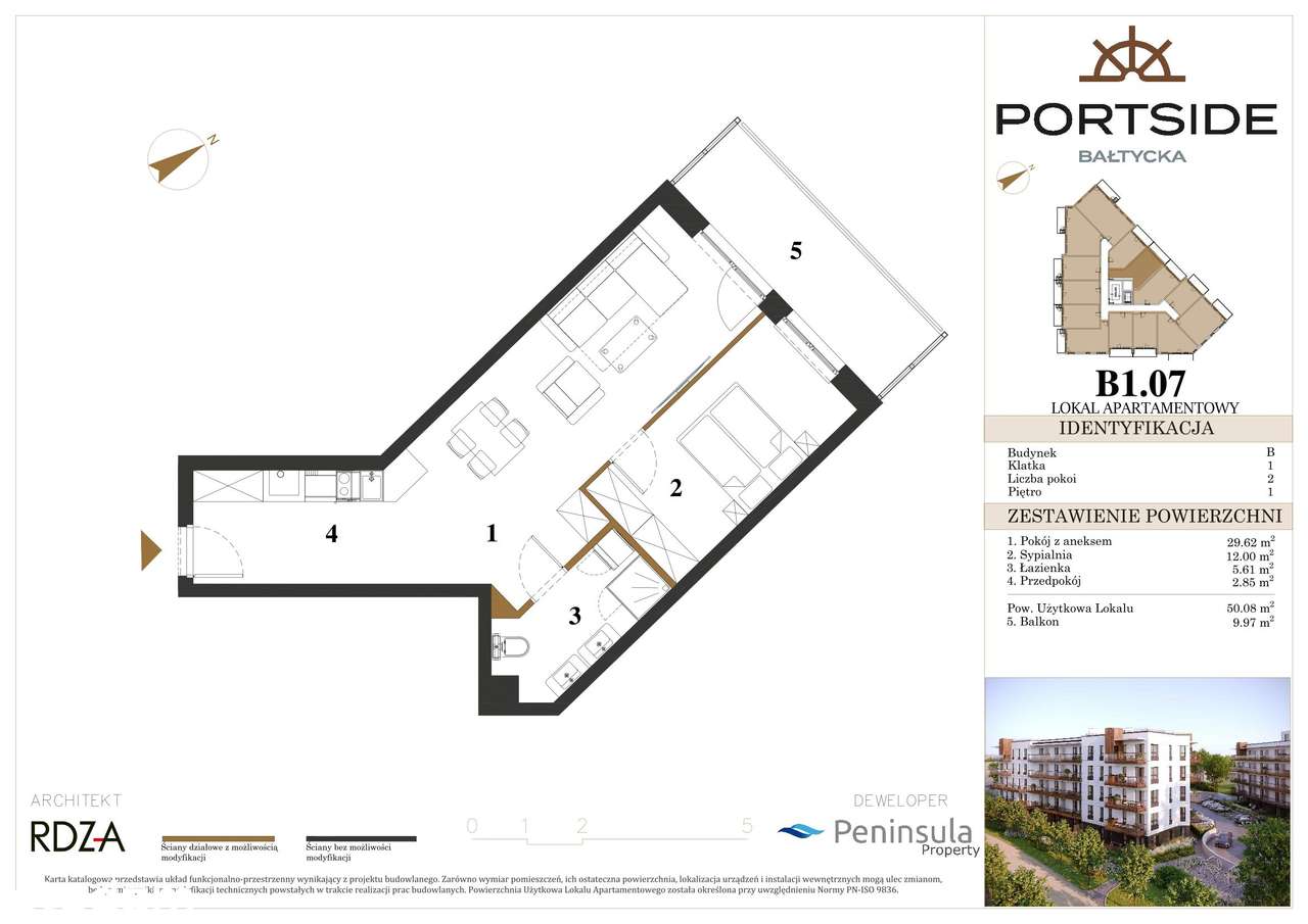 2-pokojowe mieszkanie 50m2 + balkon Bezpośrednio - Pełny obrazek: 2/7