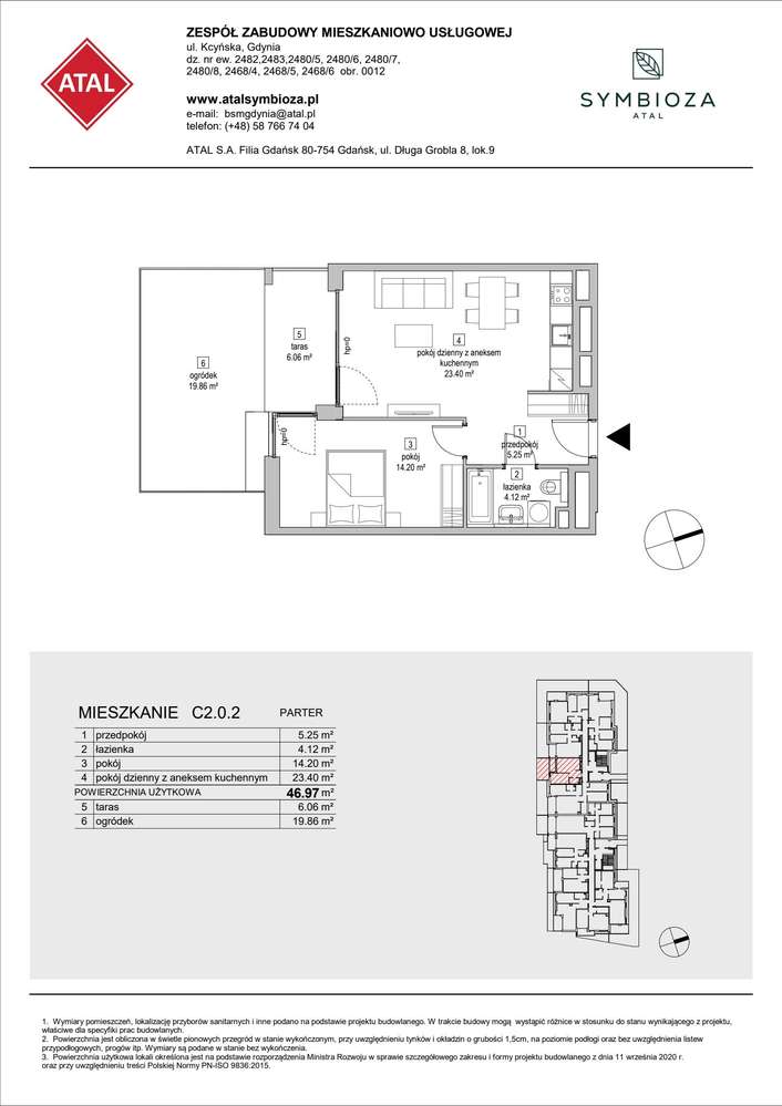 2-pokojowe mieszkanie 46m2 + ogródek - Pełny obrazek: 2/9