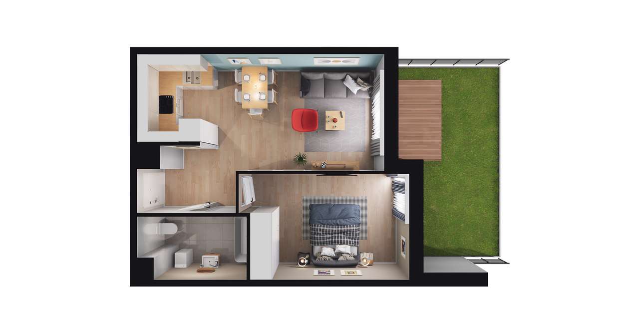 2-pokojowe mieszkanie 43m2 + ogródek - Pełny obrazek: 2/8