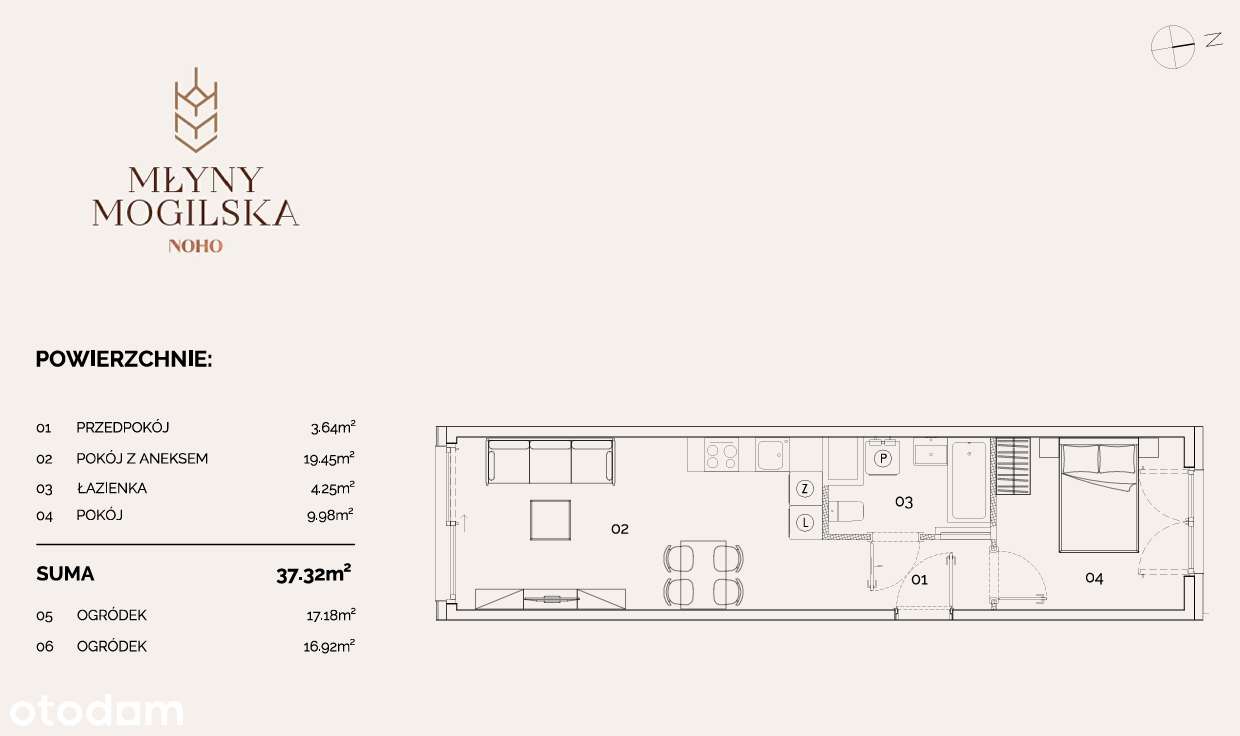 Apartament  37 m2  ul. Mogilska Noho  dwa ogródki bez prowizji.-19