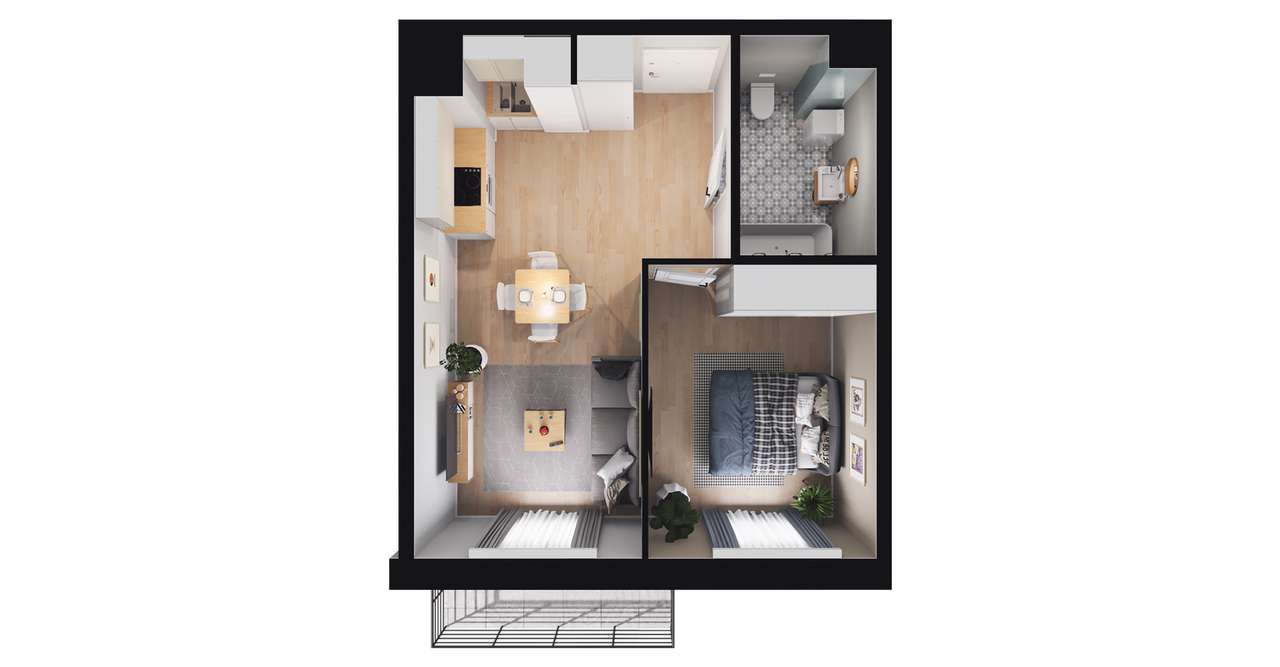 2-pokojowe mieszkanie 38m2 + balkon Bezpośrednio - Pełny obrazek: 2/8