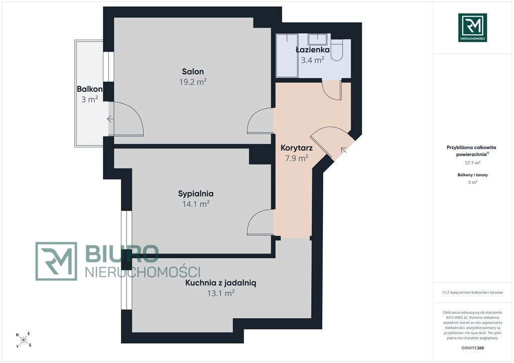 Wysokie sufity, 2 osobne pokoje, balkon, 57,3 m²-12