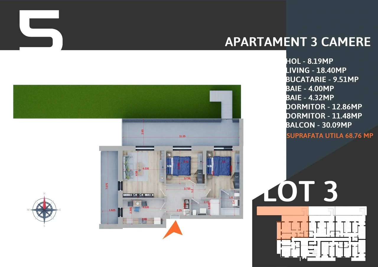 Apartament 3 Camere Cu Gradina | Bloc Nou Finalizat Sector 3 | Pallady - Imagine principală: 2/12