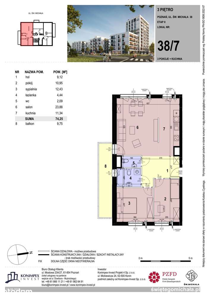 3-pokojowe mieszkanie 74m2 + balkon Bezpośrednio - Pełny obrazek: 2/7
