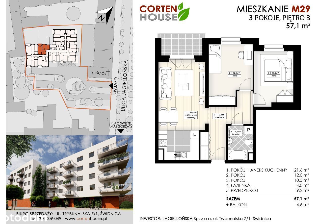 CortenHouse – 3 pokoje/aneks/balkon/57,10m² (M29)