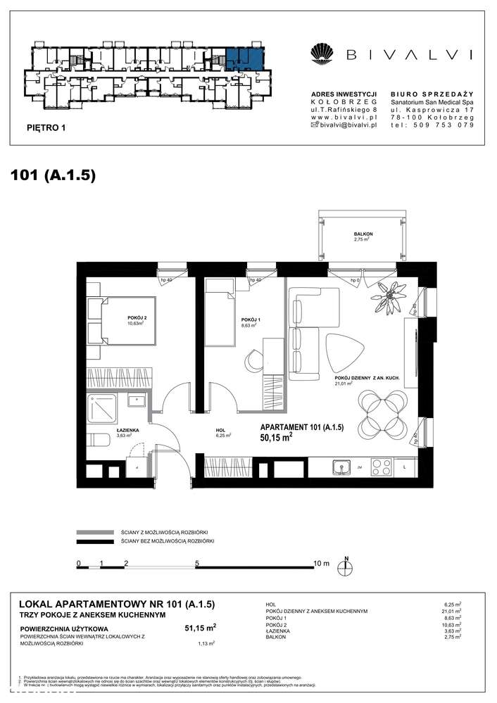 Bivalvi  | apartament 3-pok. | 50,15 m² | 101 - Pełny obrazek: 3/9