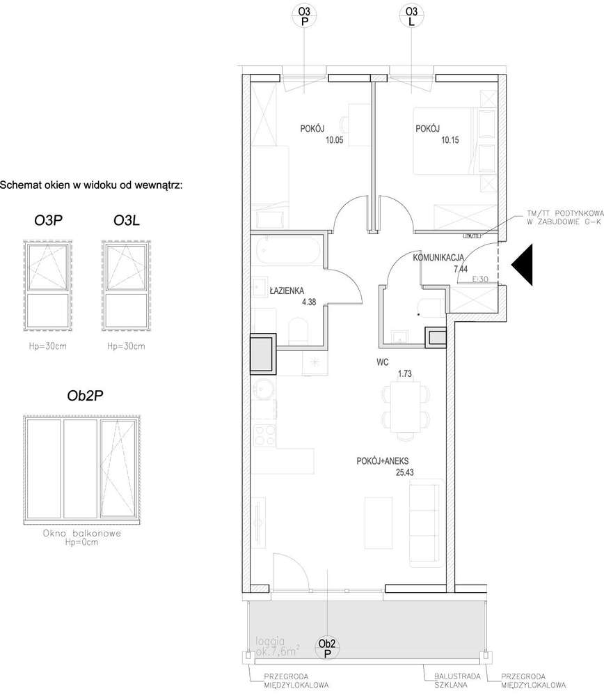 3-pokojowe mieszkanie 59m2 + loggia - Pełny obrazek: 2/9