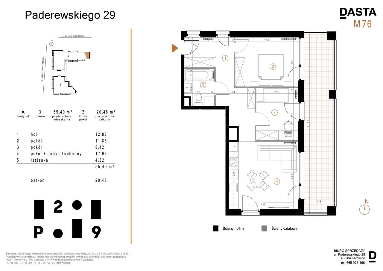 Paderewskiego 29 | mieszkanie 3-pok. | A_M76 - Pełny obrazek: 2/13