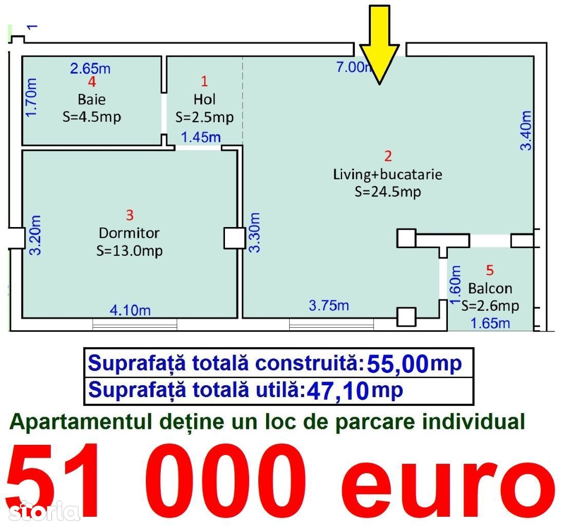 Apartament 2 camere 55 mpc + parcare. Vasile Aaron - Oncesti Sibiu