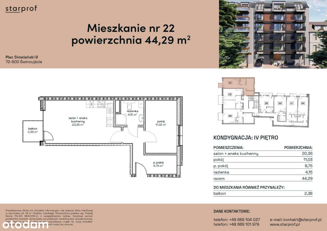Nowe, przestrone mieszkanie o metrażu 44,29m² z balkonem - Pełny obrazek: 2/7