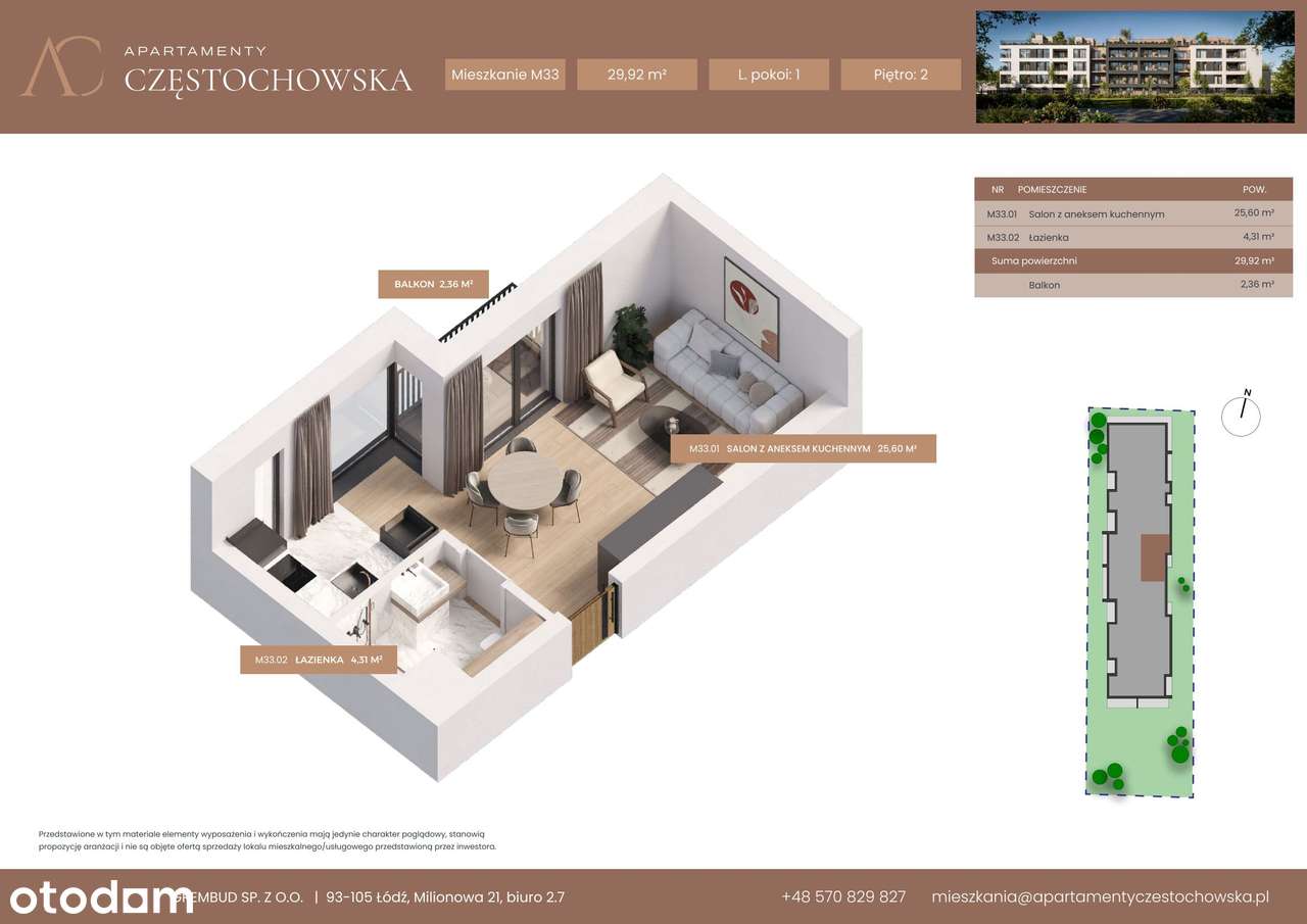 1-pokojowe mieszkanie 29m2 + balkon Bezpośrednio - Pełny obrazek: 2/7