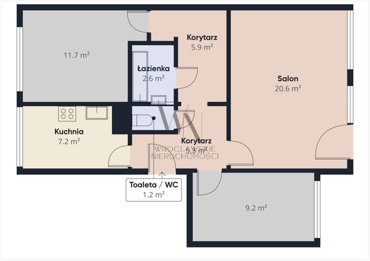 3 Pokoje | Rozkład | 62 m2 | Strzegomska-11
