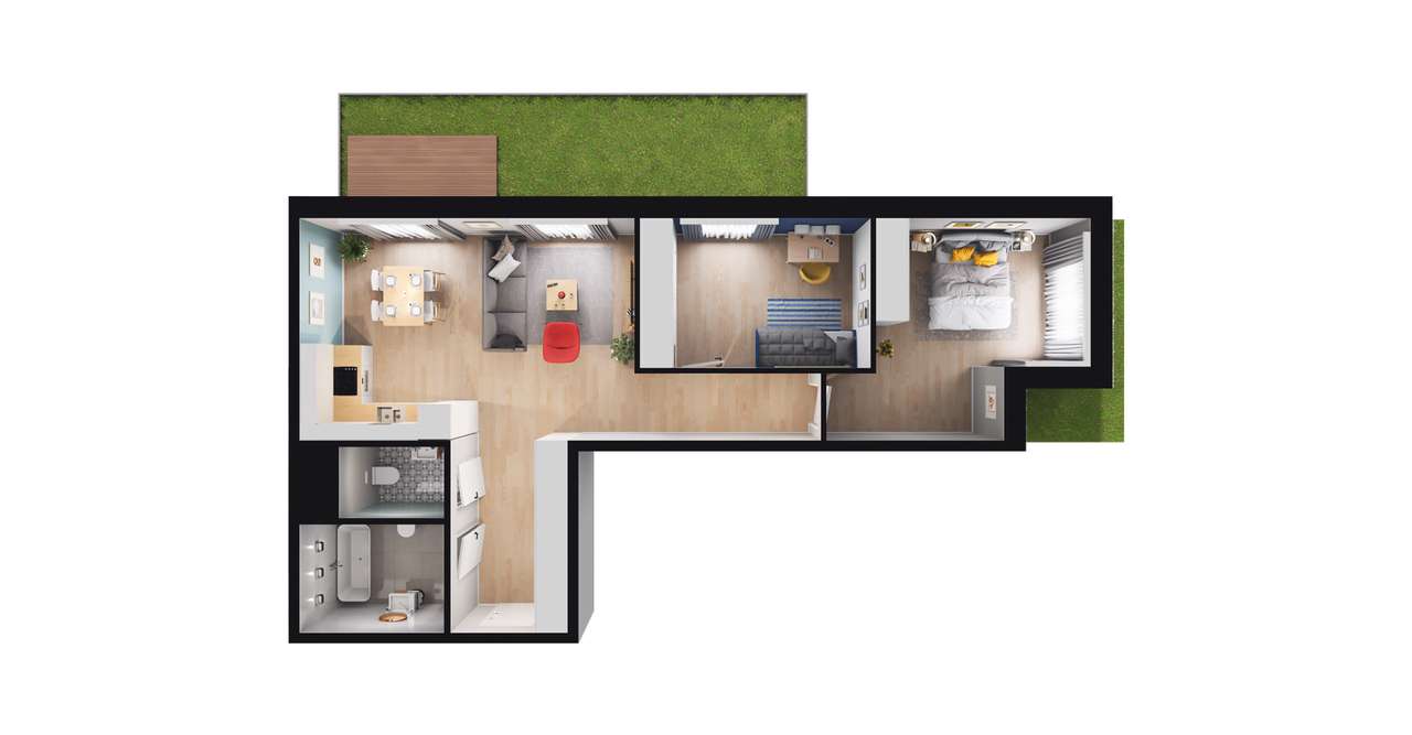 3-pokojowe mieszkanie 71m2 + 2 ogródki - Pełny obrazek: 2/8