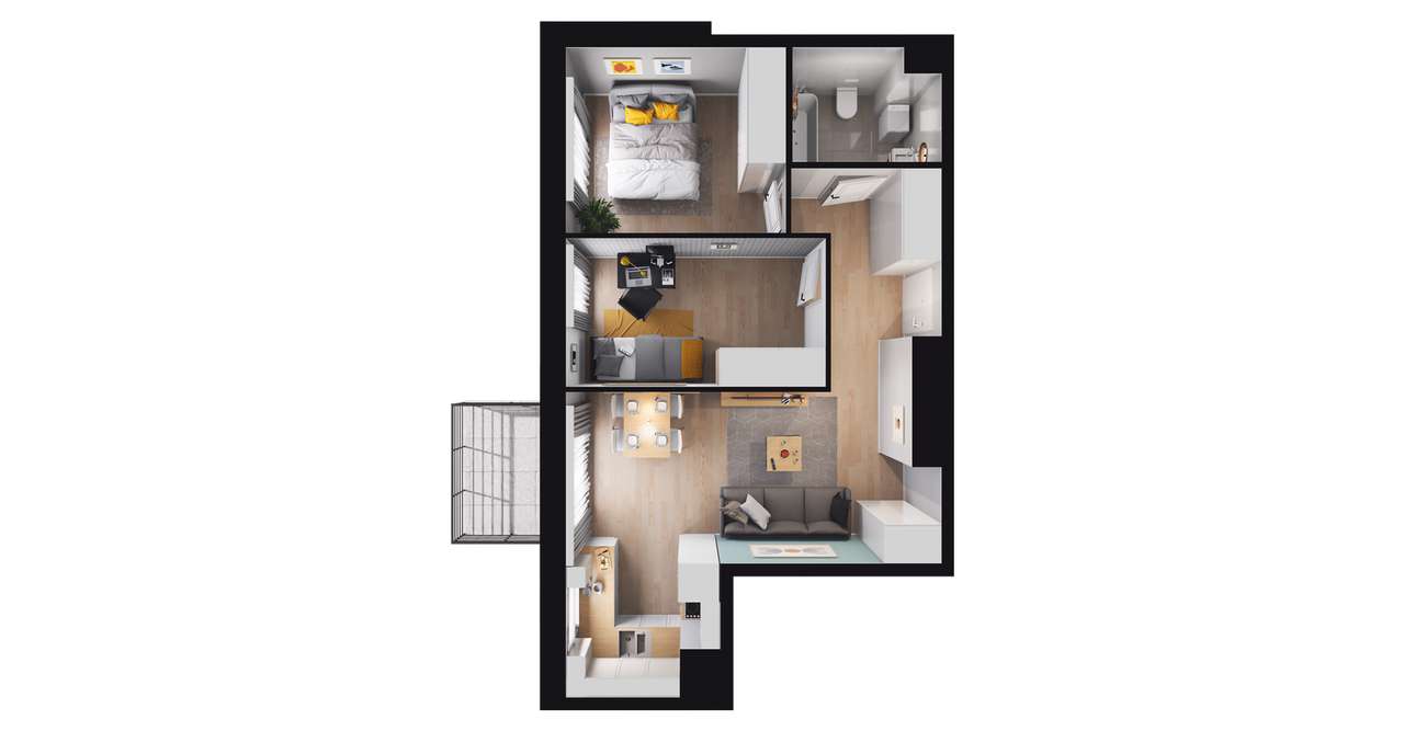 3-pokojowe mieszkanie 47m2 + balkon Bezpośrednio - Pełny obrazek: 2/8