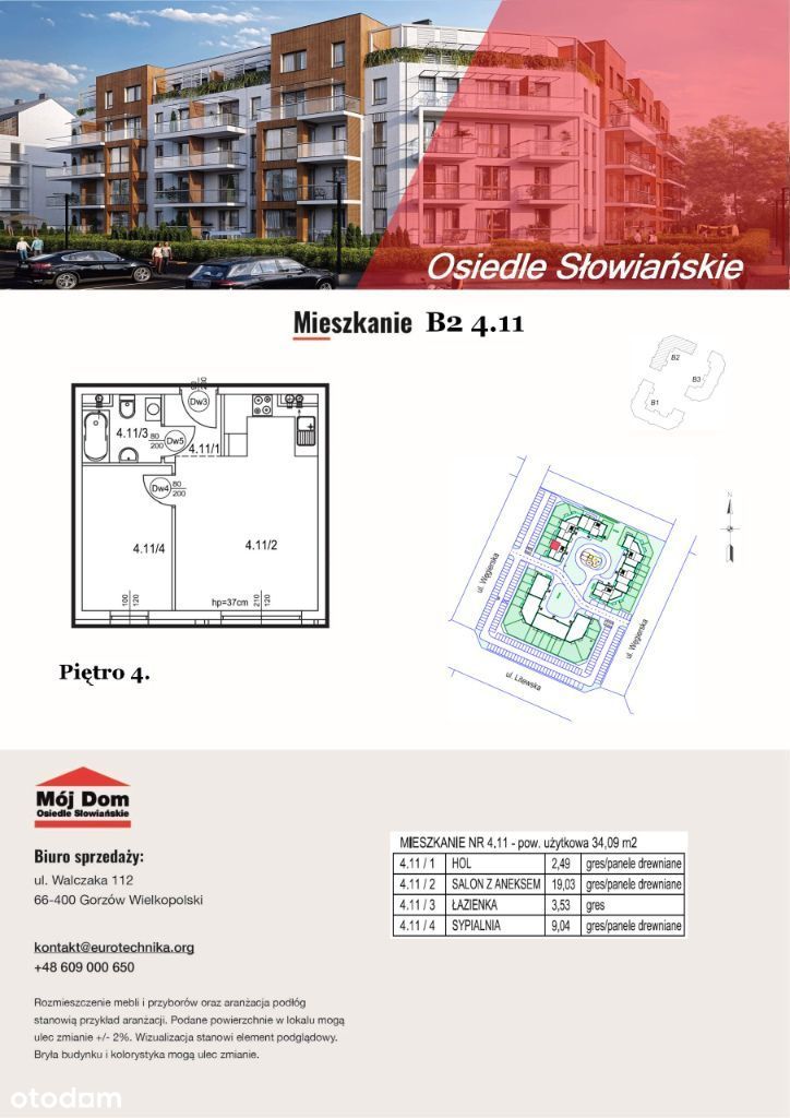 Nowe mieszkanie 34 m2, B2 4.11 Osiedle Słowiańskie