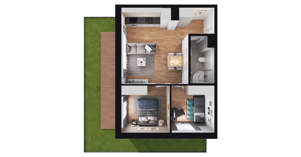 3-pokojowe mieszkanie 45m2 + ogródek Bezpośrednio - Pełny obrazek: 2/8