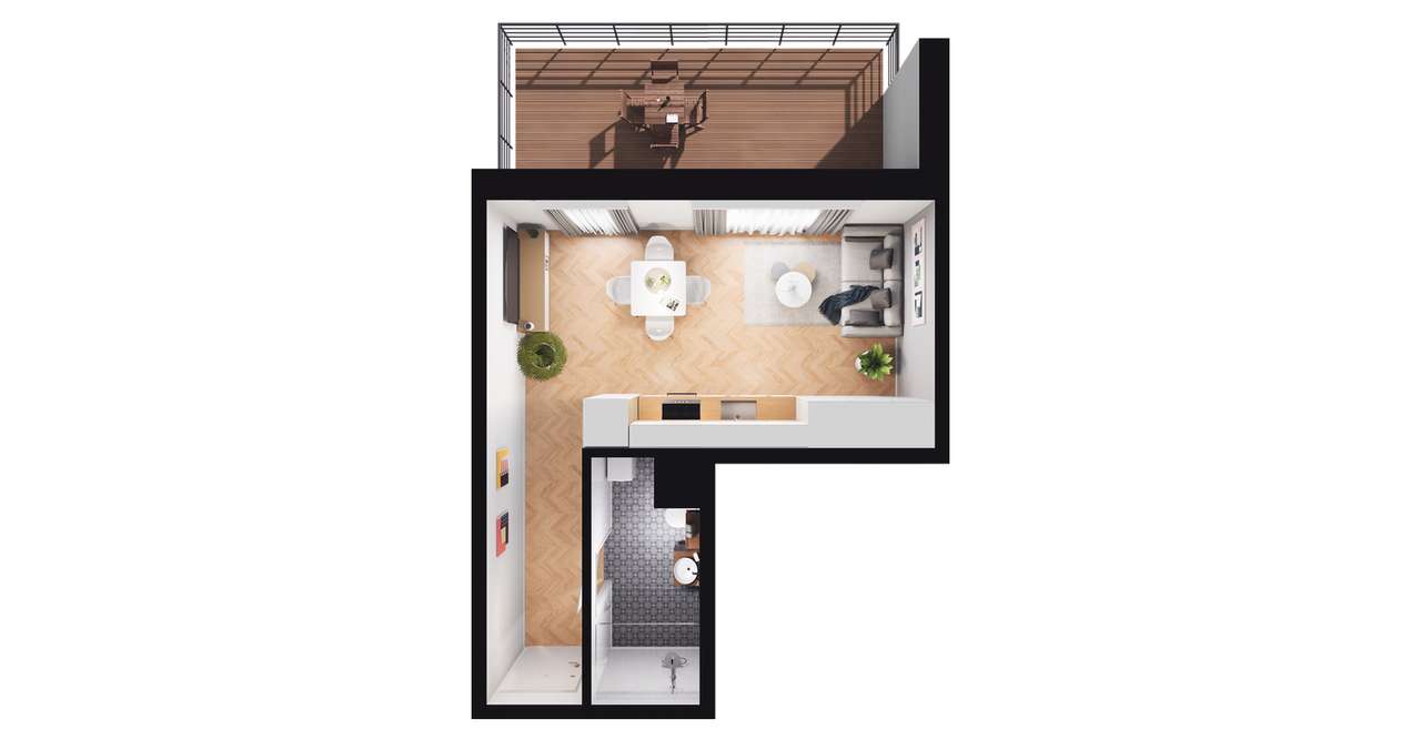 1-pokojowe mieszkanie 25m2 + loggia - Pełny obrazek: 2/8