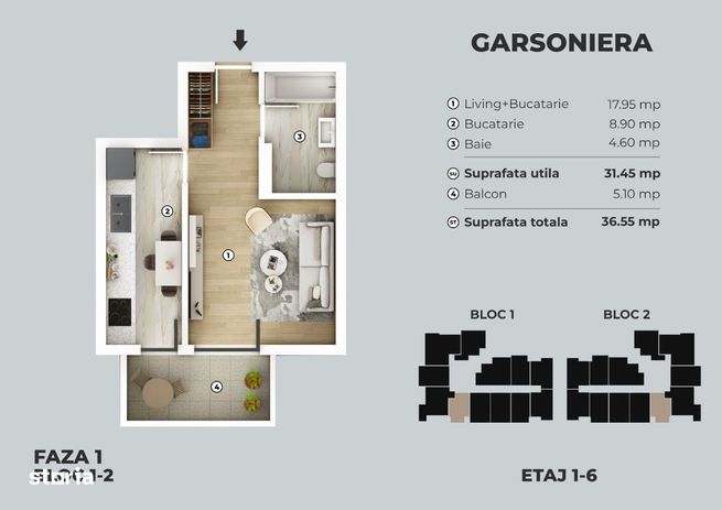 Garsoniera decomandata in bloc nou, metrou Berceni