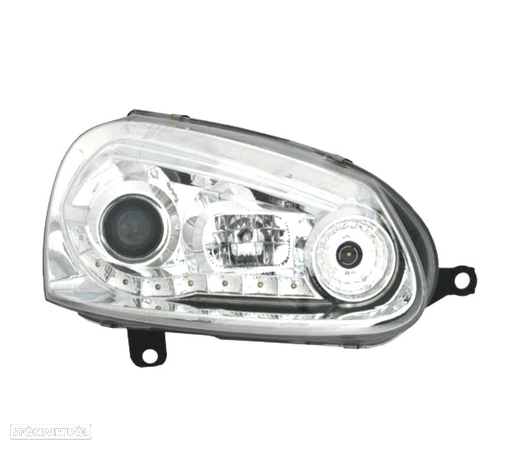 FARÓIS FRONTAIS LUZ DIURNA LED PARA VOLKSWAGEN VW GOLF V 5 JETTA 03- FUNDO CROMADO - 2