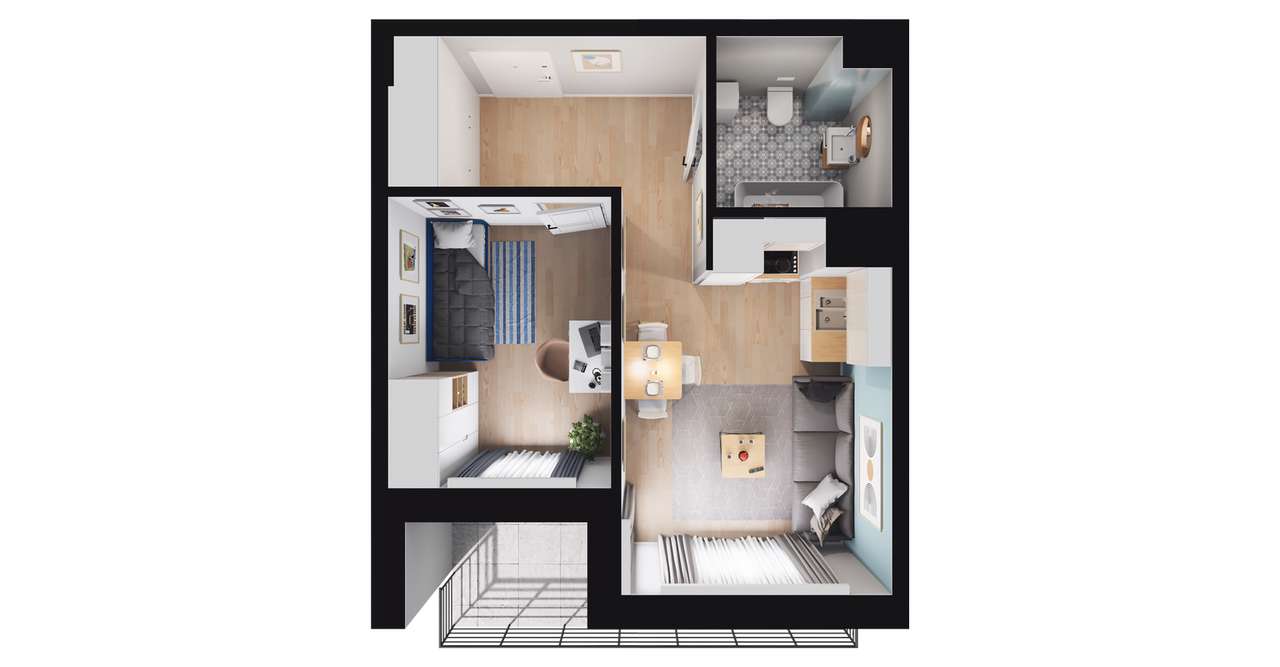 2-pokojowe mieszkanie 32m2 + loggia Bezpośrednio - Pełny obrazek: 2/8