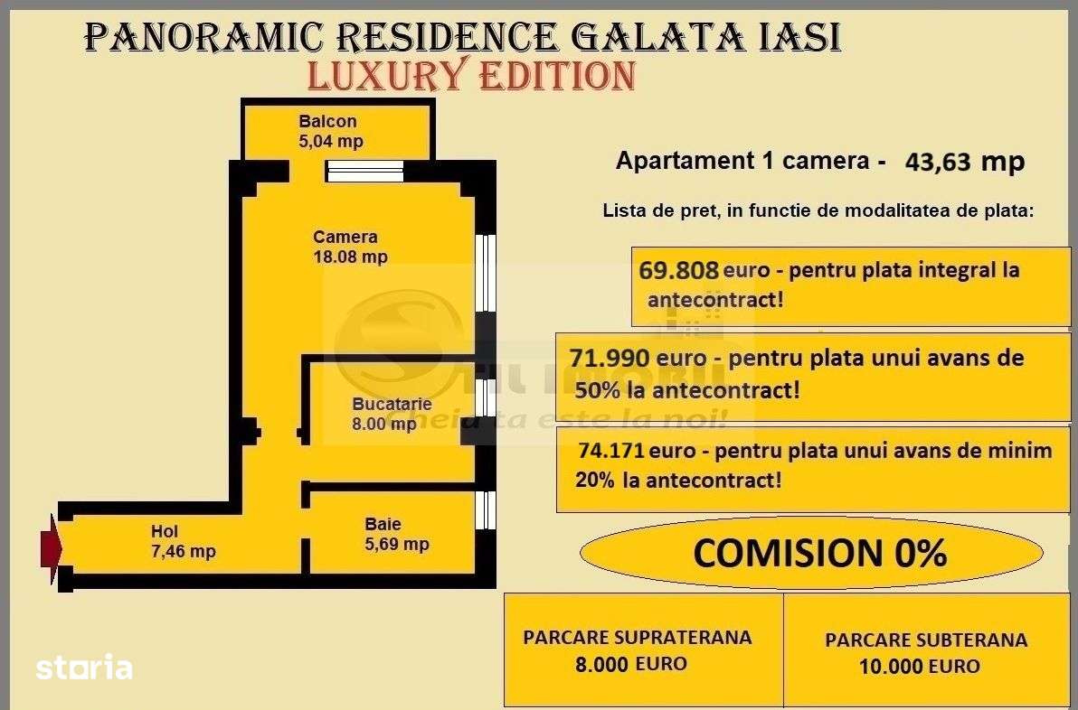 Apartament decomandat de vanzare in Iasi, Galata, 43.63 mp, bloc nou - Imagine principală: 2/11
