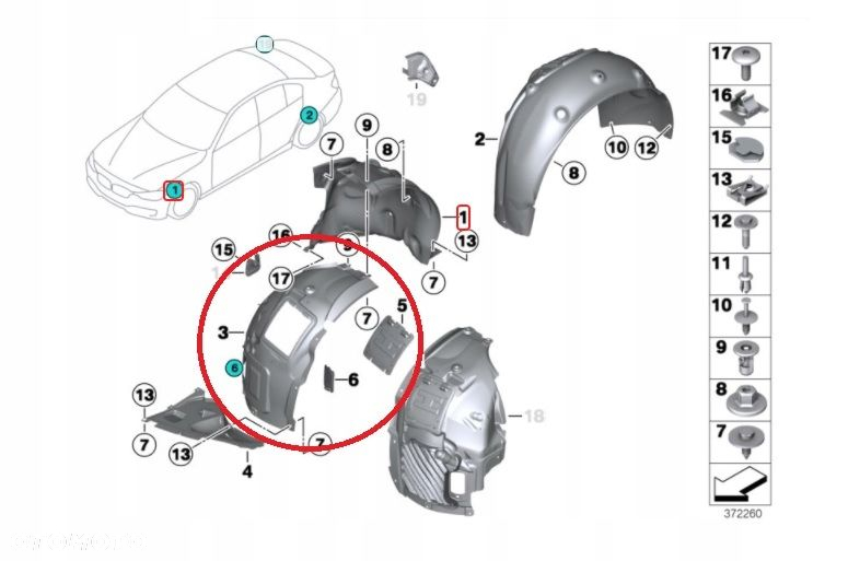 NADKOLE LEWY PRZÓD CZĘŚĆ PRZEDNIA BMW F30 F31 F35 - 2