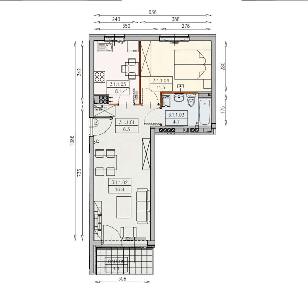 Mieszkanie, 47,23 m², Wrocław-5