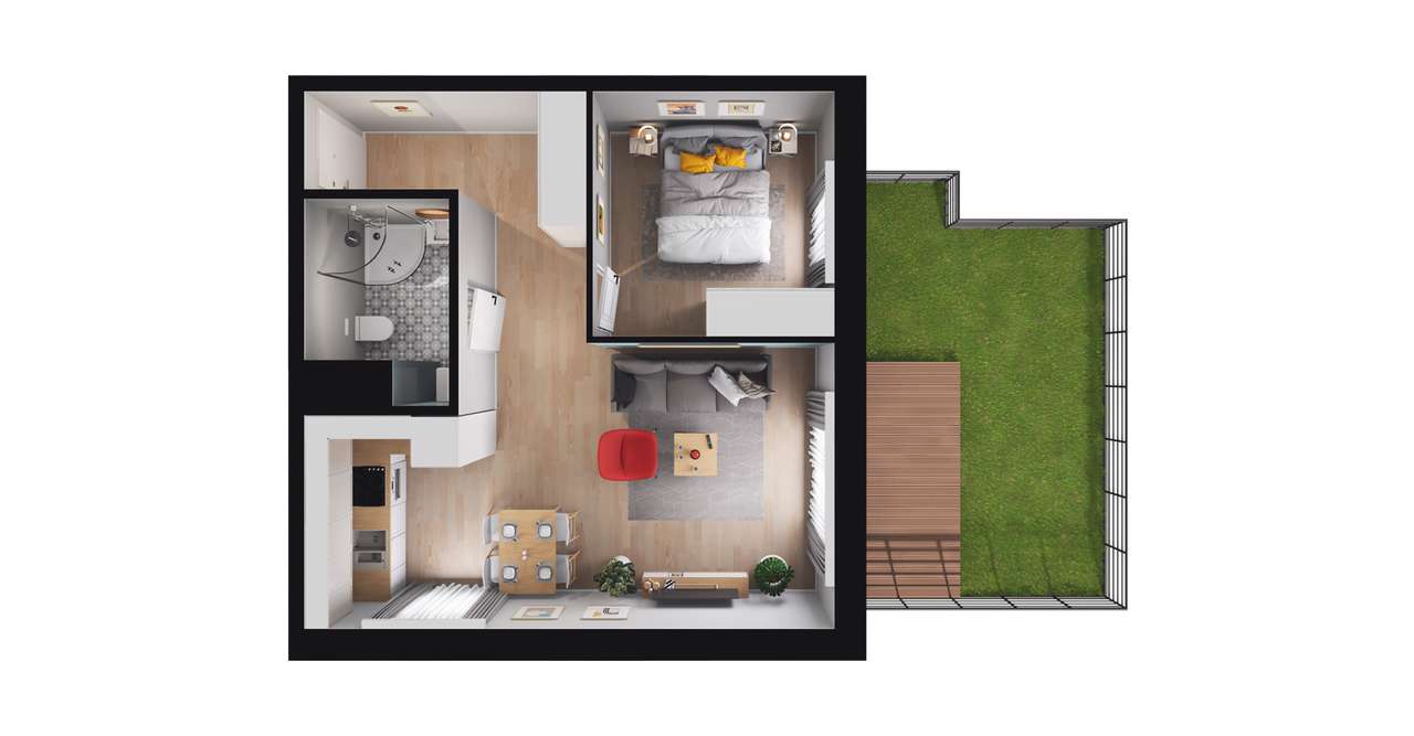 2-pokojowe mieszkanie 42m2 + ogródek Bezpośrednio - Pełny obrazek: 2/8