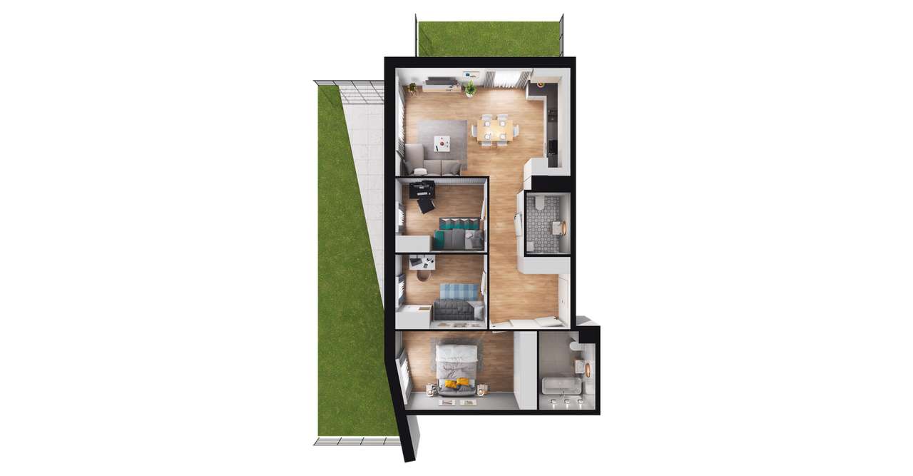 4-pokojowe mieszkanie 74m2 + 2 ogródki - Pełny obrazek: 2/8