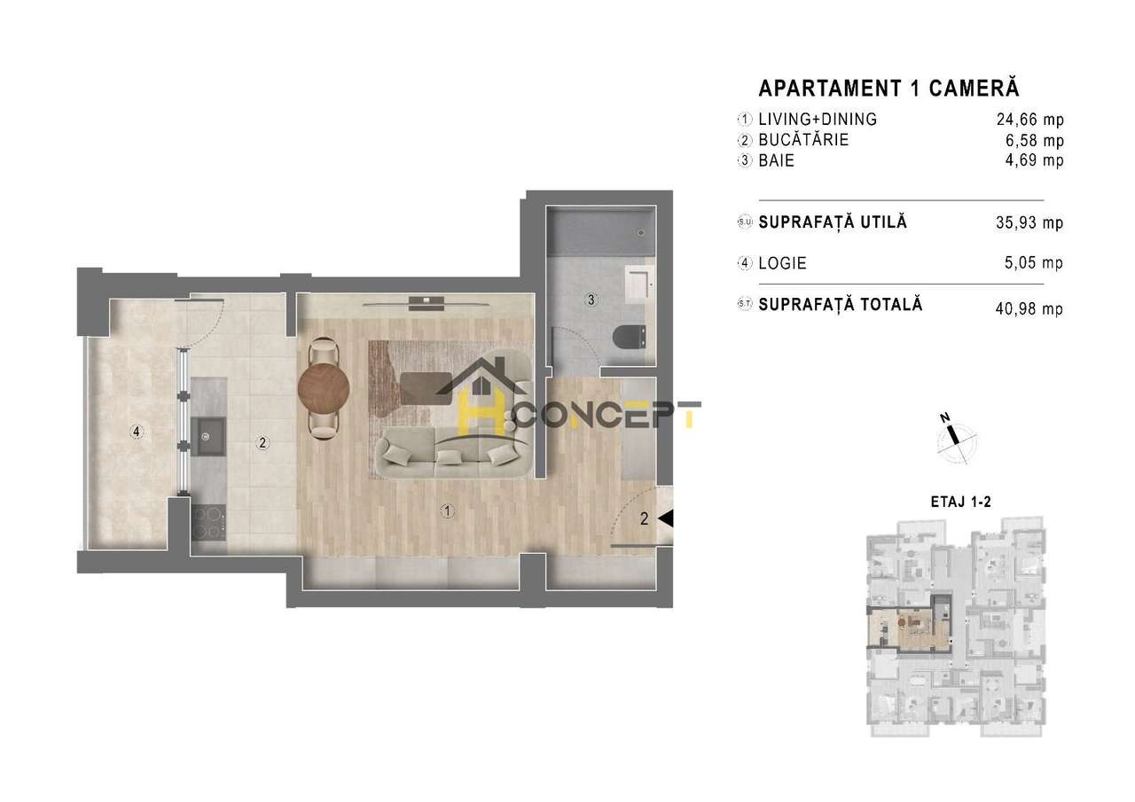 Studio, bucatarie inchisa,  Popesti Leordeni, parcare, comision 0%-0