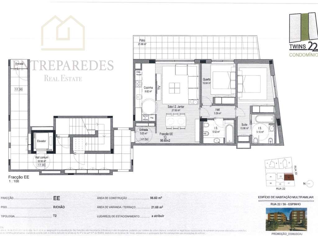 Apartamento T2 com terraço e garagem no centro de Espinho para comprar-19