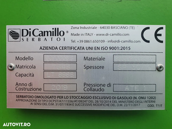 Rezervor DiCamillo 9000 L vertical cu caseta NOU Made in Italia - 6
