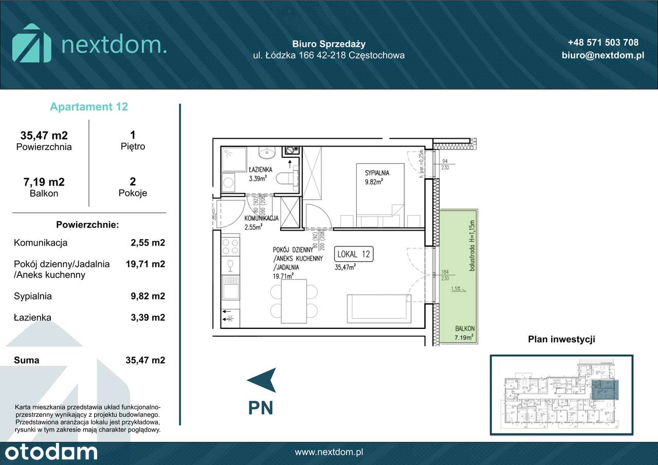 Apartament 12 - 35.47m2 + balkon 7.19m2 - Łódzka 166 Częstochowa - Pełny obrazek: 4/16