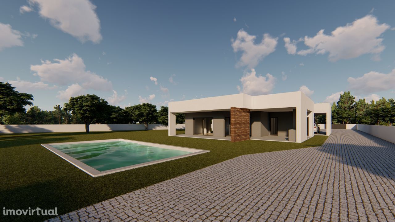 Moradia T3 com Piscina e garagem, lote 2351m2. Quinta do Anjo