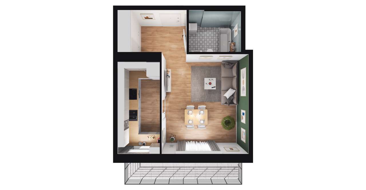 1-pokojowe mieszkanie 34m2 + loggia Bez Prowizji - Pełny obrazek: 2/8