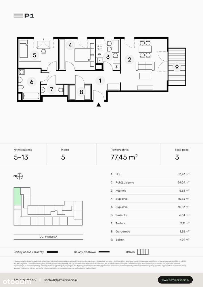 P1 Mieszkania  | mieszkanie 3-pok. | 5_13 - Pełny obrazek: 2/7
