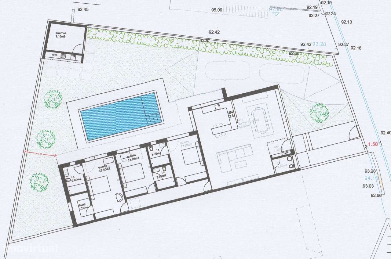 Moradia Térrea T3 com Piscina no centro de Alfena-17