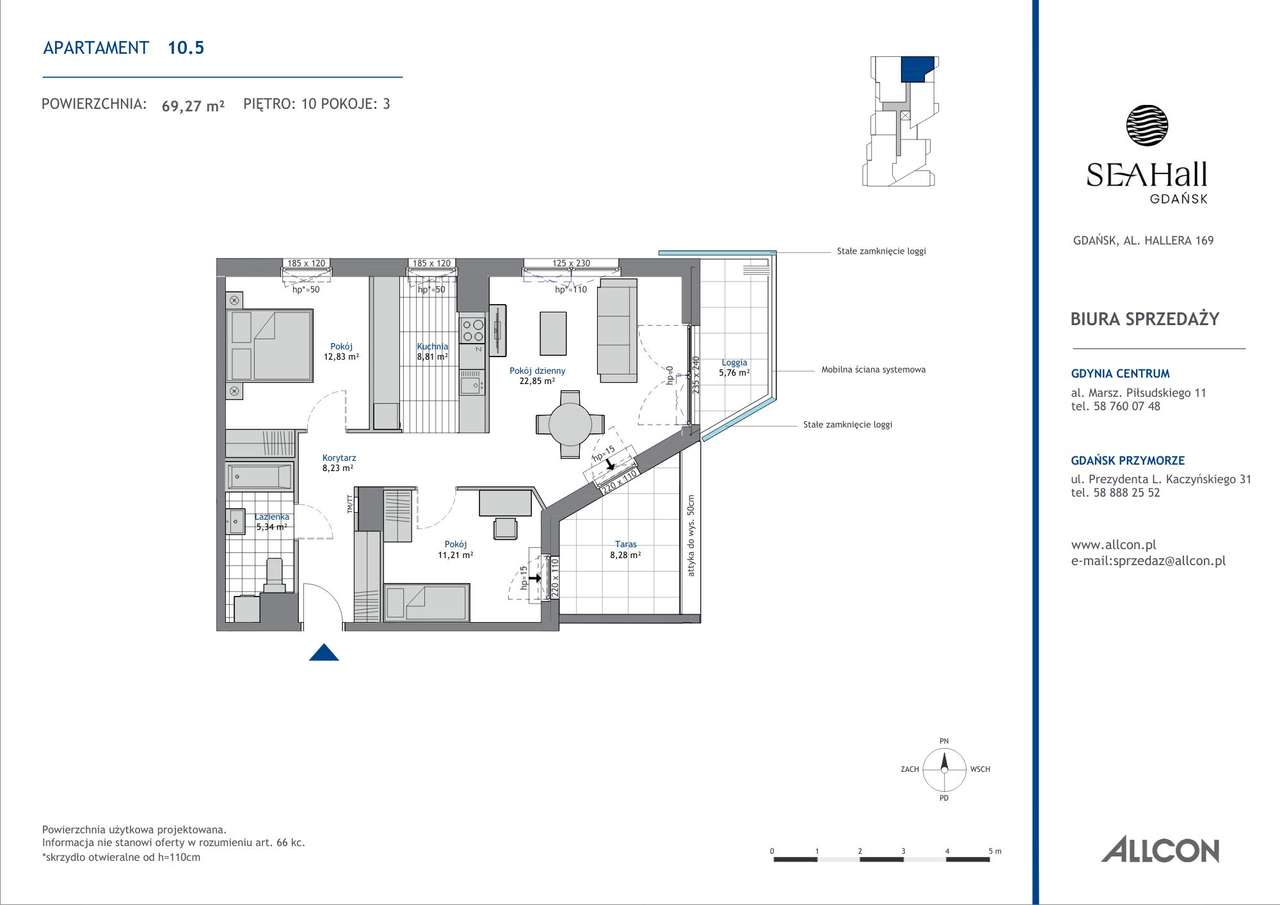3 pokoje | 69,27 m² | loggia + taras | garaż-12