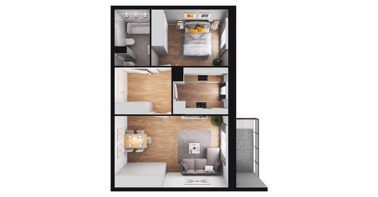 2-pokojowe mieszkanie 48m2 + balkon Bezpośrednio - Pełny obrazek: 2/8