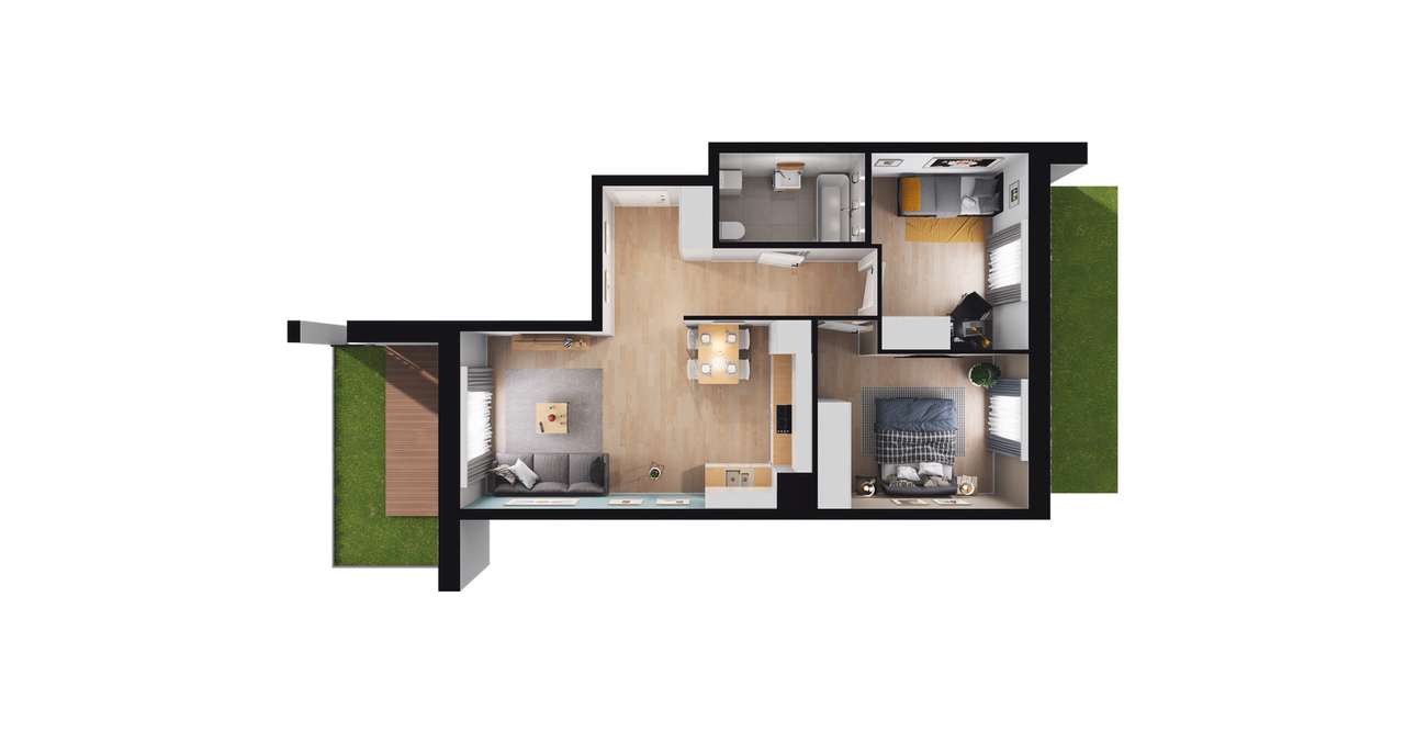 3-pokojowe mieszkanie 55m2 + 2 ogródki - Pełny obrazek: 2/8