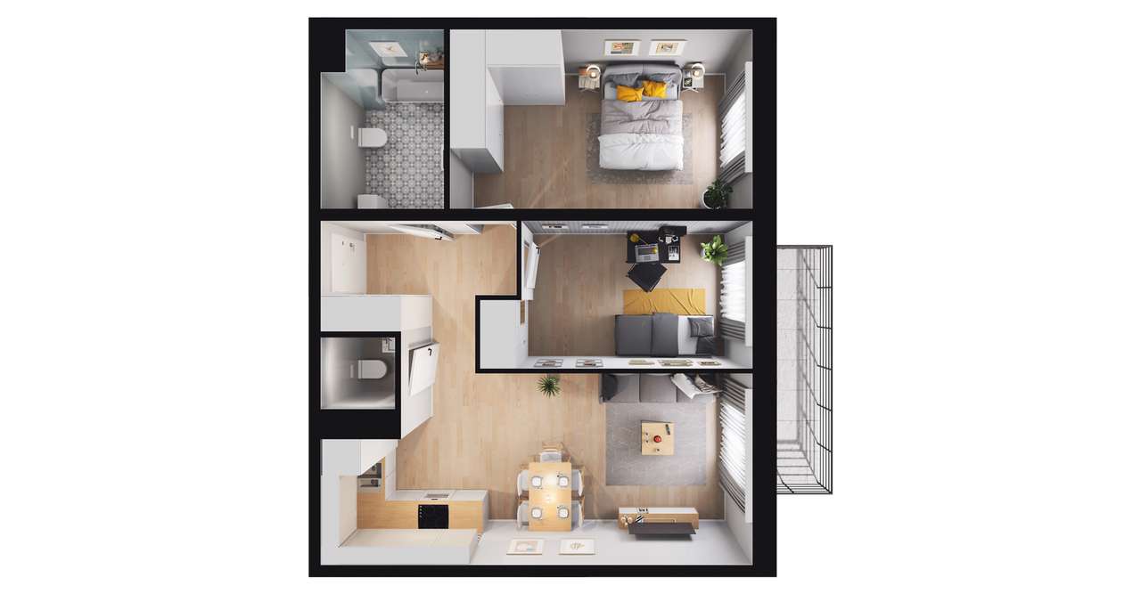 3-pokojowe mieszkanie 61m2 + balkon Bezpośrednio - Pełny obrazek: 2/8