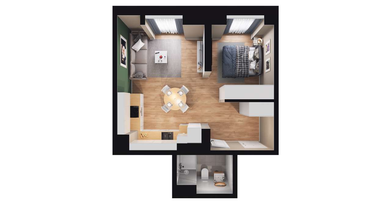 1-pokojowe mieszkanie 36m2 Bez Prowizji - Pełny obrazek: 2/8