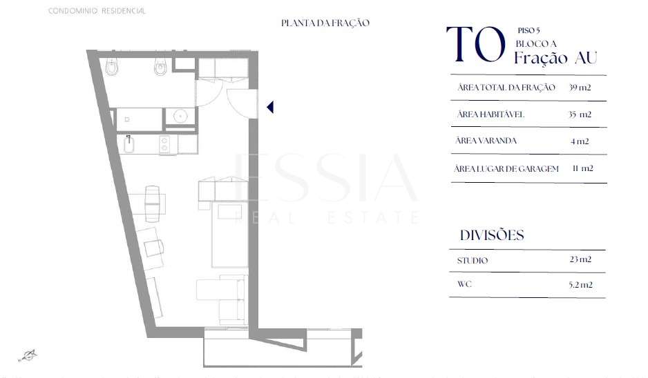 Apartamento T0 com Varanda no Empreendimento CC FLATS-9