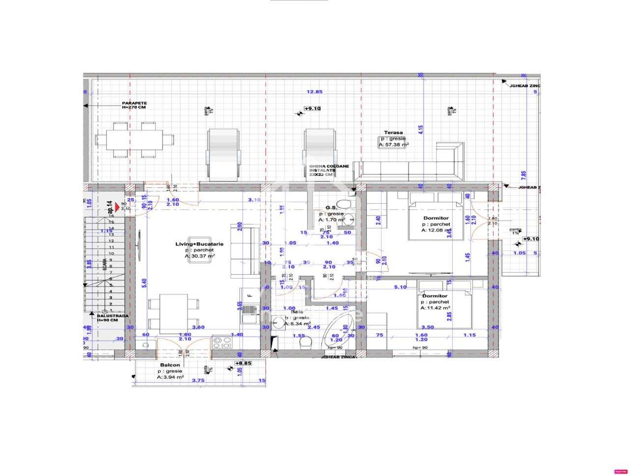 Penthouse cu 3 camere 60,9 mp utili + terasa de 57mp | Selimbar - Imagine principală: 2/7